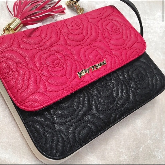 Betsey Johnson Handbags - Betsey Johnson Rose /Faux Leather Cross Body Bag